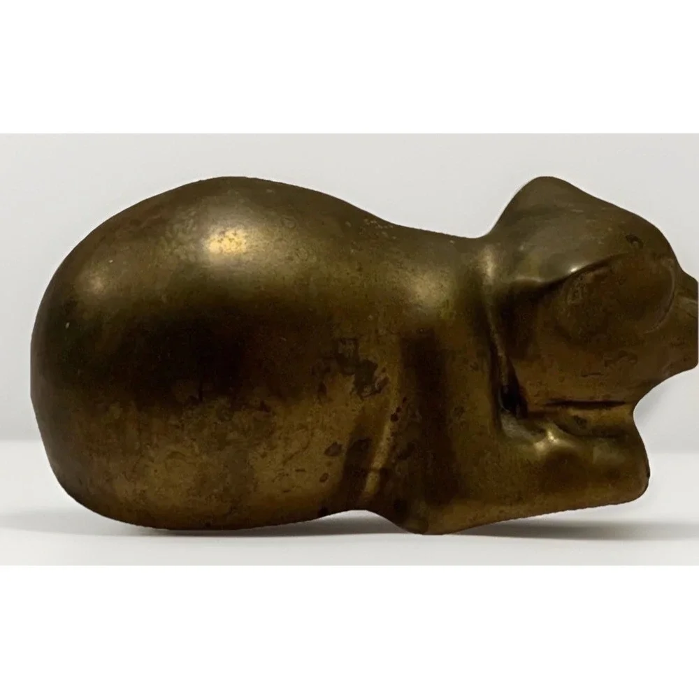 Vintage Brass Sleeping Cat Figurine Statue MCM Large 6